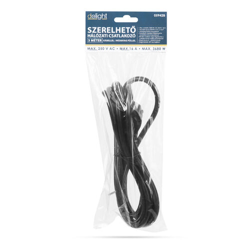 05942B • Montovateľná sieťová zástrčka - plastové ucho -  3 metre dlhý kábel - 3 x 1,5 mm2 - čierna