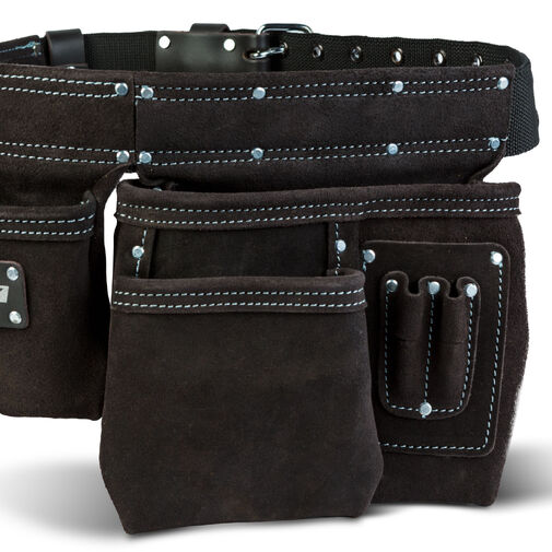 10260B • Profesionálny kožený opasok na náradie – 7 vreciek, 1 držiak na kladivo, 4 držiaky na ceruzky