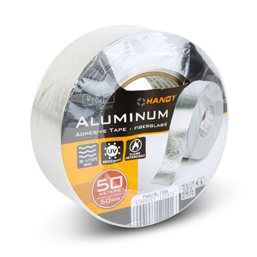 11066 • Hliníková lepiaca páska – sklolaminátová – akryl – 50 m x 50 mm – 150 mikrónov – nehorľavá