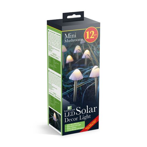11243 • LED solárna lampa - 12 ks mini hríbov - teplá biela - 28,5 cm x 4 m