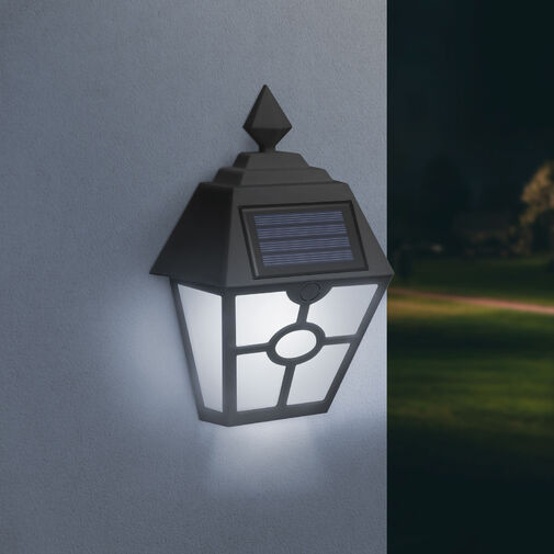 11244C • LED solárna nástenná lampa - čierna, studená biela - 14 x 6,2 x 19 cm