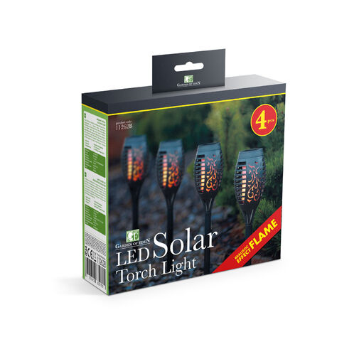 11262B • LED solárna lampa imitujúca plamene - 4 ks - čierna - plast - 480 x 75 mm