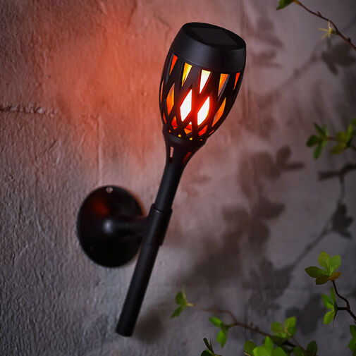 11262D • LED solárna lampa – zapichovacia / nástenná / voľne stojaca – efekt plameňa – 12 LED – 90 x 410 mm