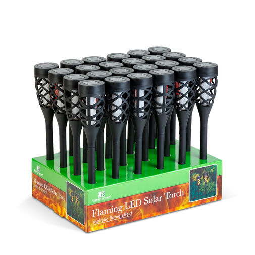 11262E • LED solárna lampa - zapichovacia - efekt plameňa - 12 žltých LED - plast - čierna - 60 x 420 mm