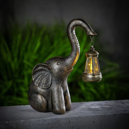 11267 • LED solárna lampa – slon – teplá biela – plast – 30,5 x 12 x 24 cm
