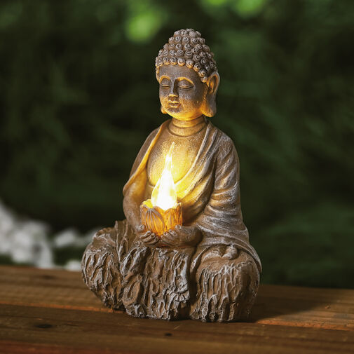 11269 • Solárny Budha so sviečkou - 1 teplá biela LED - 12,5 x 8,5 x 19 cm