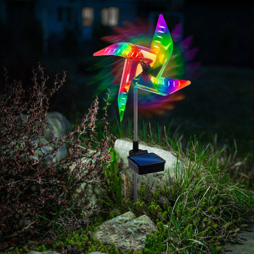 11272 • LED solárny veterný mlyn - farebný, LED, zapichovací - hliník, plast - 75 x 23 x 23 cm