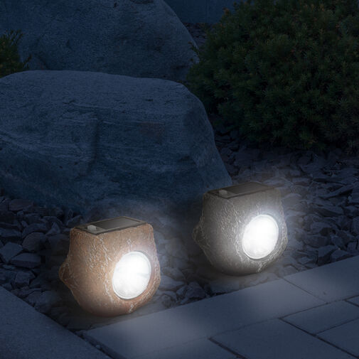 11389D • LED solárna lampa - sivý/hnedý kameň - studená biela - 80 x 56 x 70 mm
