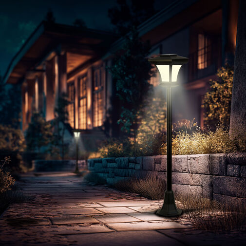 11404 • LED solárna lampa – lampáš/kandeláber – 120 cm – 10 LED – čierna – teplá biela