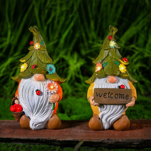 11422 • LED solárny škriatok – 2 typy - teplá biela LED – živica – 10 x 8,5 x 18,5 cm