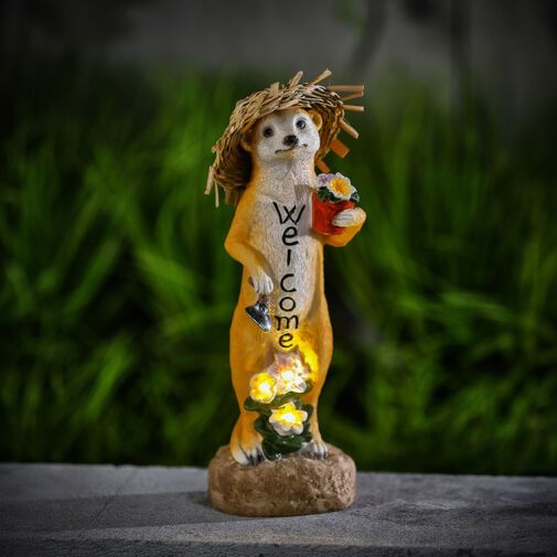 11423 • LED solárna zvieracia figúrka – „Welcome“ surikata – teplá biela LED – 30 cm