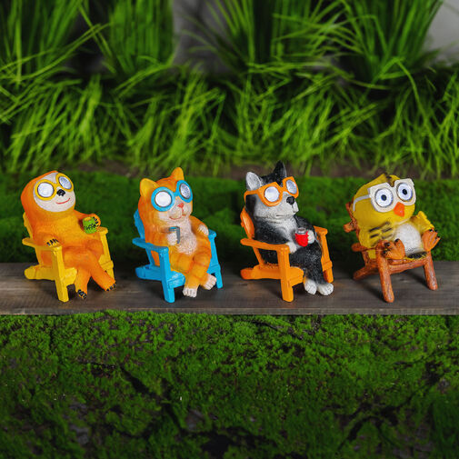 11425 • LED solárne zvieracie figúrky – 4 druhy – 2× teplá biela LED – 15 cm