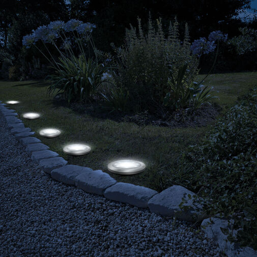 11440C • Zapustená LED solárna lampa - v tvare kruhu - teplá biela - 12 cm