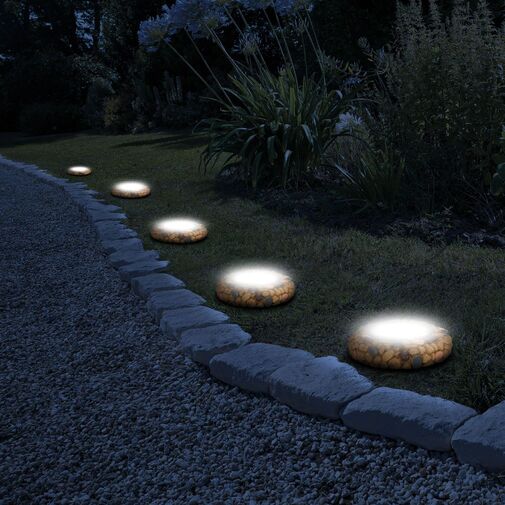 11440E • LED zapichovacia solárna lampa - kameň - teplá biela - 12 x 12 x 2,5 (+11) cm