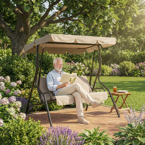 11492A • Záhradná hojdačka - 170 x 110 x 153 cm - tmavobéžová