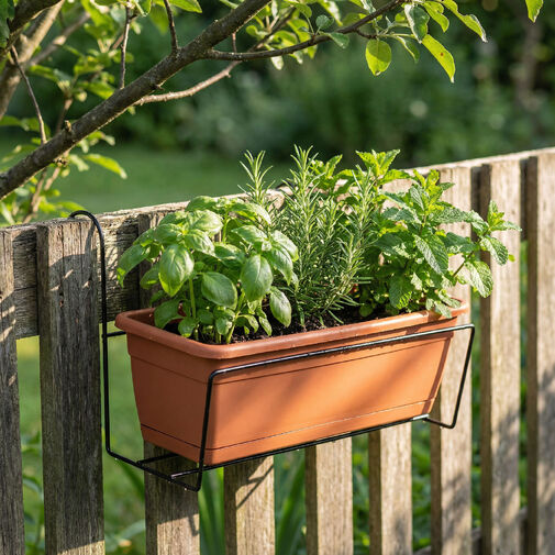 11500C • Držiak na truhlík - kov, čierny - na zábradlie - 40 x 22 cm