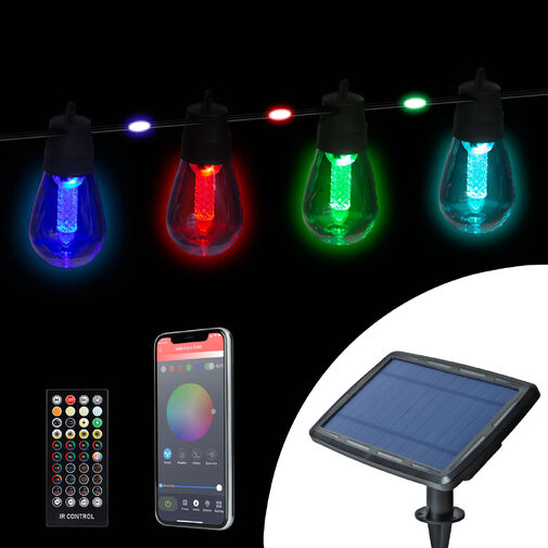 11748 • Smart solárna sveteľná reťaz - 85 + 15 ks RGB LED - 14,5 m - bluetooth