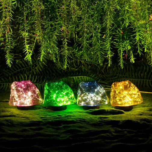 11768B • Zapichovacia solárna lampa – tvar kameňa – farebná – 140 x 120 x 120 mm – teplá biela LED