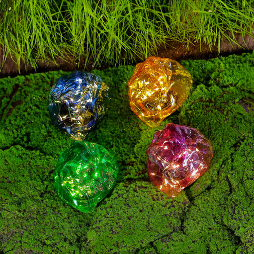 11768B • Zapichovacia solárna lampa – tvar kameňa – farebná – 140 x 120 x 120 mm – teplá biela LED