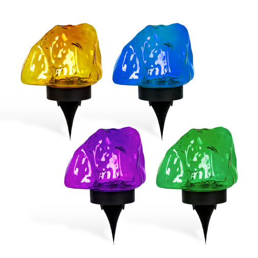 11768B • Zapichovacia solárna lampa – tvar kameňa – farebná – 140 x 120 x 120 mm – teplá biela LED