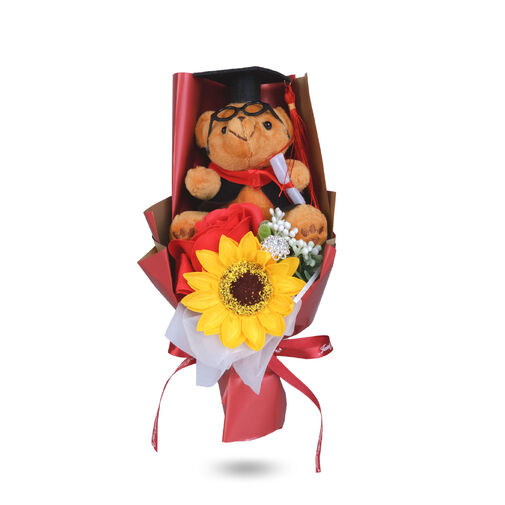 11971 • Umelá rastlinná dekorácia - slnečnica s medvedíkom - 14 x 10,5 x 26 cm