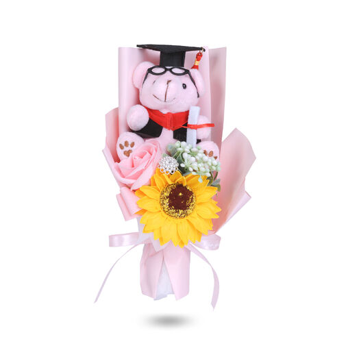 11971 • Umelá rastlinná dekorácia - slnečnica s medvedíkom - 14 x 10,5 x 26 cm