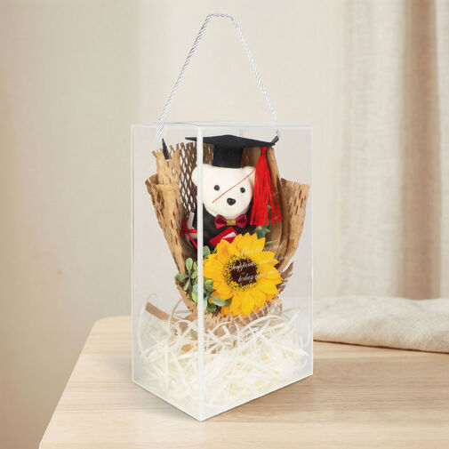 11972 • Umelá rastlinná dekorácia - slnečnica s medvedíkom - 26 x 10,5 x 14 cm