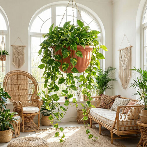 11993 • Závesný plastový kvetináč s retiazkou - terakota - 30 x 18 cm