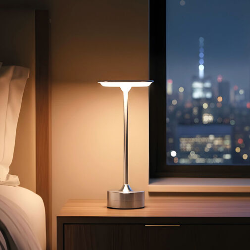 12502C • Stolná lampa - strieborný kov - nastaviteľná farebná teplota, jas - akumulátorová - USB