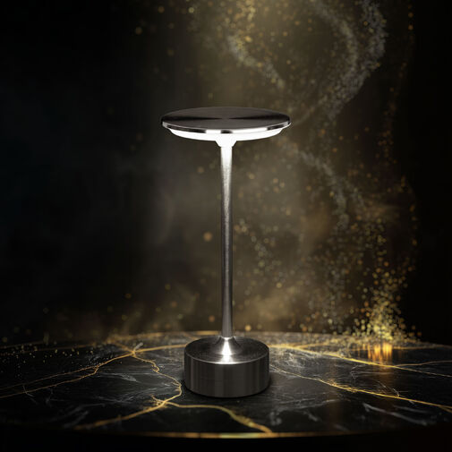 12502C • Stolná lampa - strieborný kov - nastaviteľná farebná teplota, jas - akumulátorová - USB