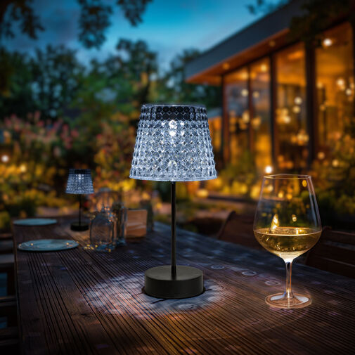 13005A • Solárna stolová lampa – priehľadná – studená biela LED – plast – 26 x 12 cm