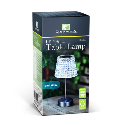 13005A • Solárna stolová lampa – priehľadná – studená biela LED – plast – 26 x 12 cm