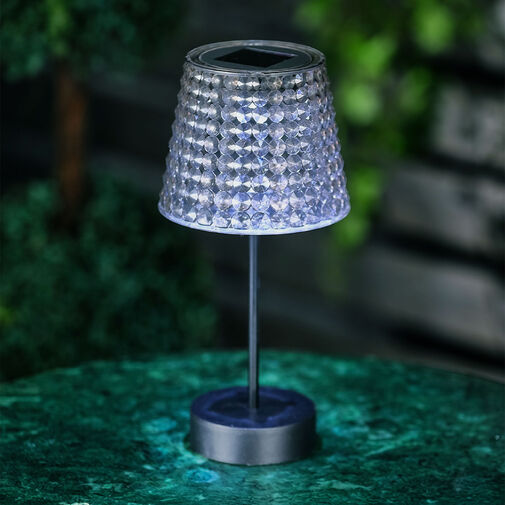 13005B • Solárna stolová lampa – dymová – studená biela LED – plast – 26 x 12 cm