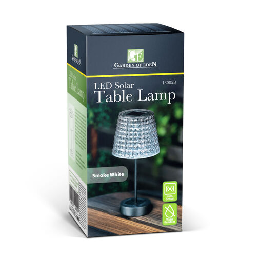 13005B • Solárna stolová lampa – dymová – studená biela LED – plast – 26 x 12 cm