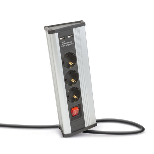 20483S • Rohová predlžovačka - s vypínačom  - 3 x 250V, 16A - 2 x USB, 2,1A - hliníkové telo