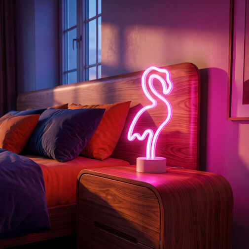43996A • Neónová LED lampa - ružový plameniak - 3 x AA + USB - 12 x 8,5 x 29,5 cm