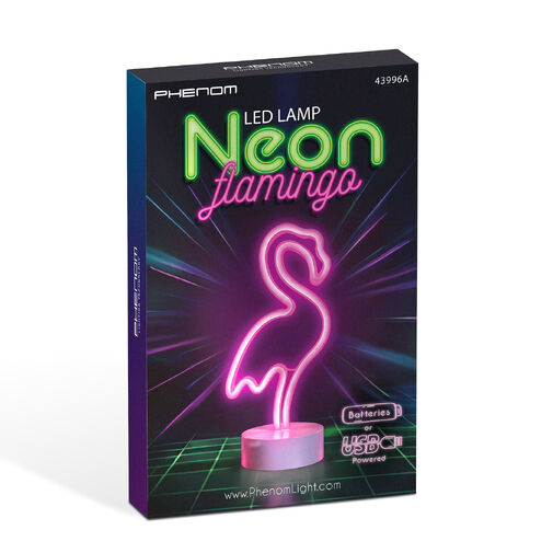 43996A • Neónová LED lampa - ružový plameniak - 3 x AA + USB - 12 x 8,5 x 29,5 cm