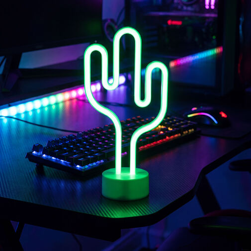 43996C • Neónová LED lampa - zelený kaktus - 3 x AA + USB - 18,5 x 8,5 x 28 cm
