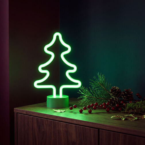 43996D • Neónová LED lampa - zelený stromček - 3 x AA + USB - 18,5 x 8,5 x 28 cm