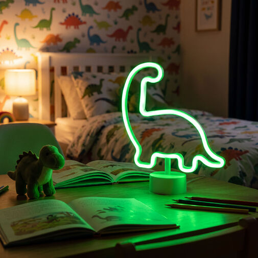 43996E • Neónová LED lampa - zelený dinosaurus - 3 x AA + USB - 25,9 x 8,5 x 24,3 cm