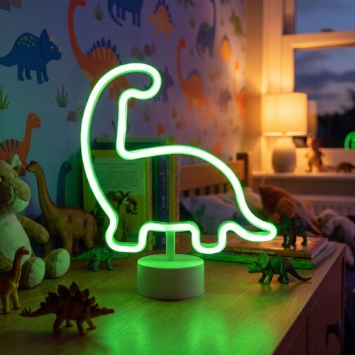 43996E • Neónová LED lampa - zelený dinosaurus - 3 x AA + USB - 25,9 x 8,5 x 24,3 cm