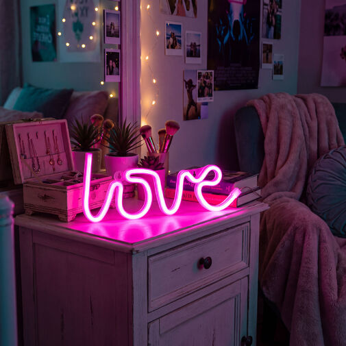 43996H • Neónová LED lampa - ružový „Love“ - 3 x AA + USB - 34 x 1,6 x 12,5 cm