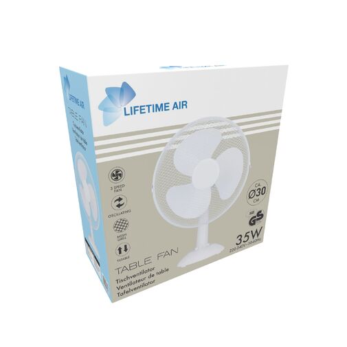 51105 • Stolný ventilátor - 30 cm - 35 W - 3 rýchlosti - oscilačný - biely - 220 – 240 V AC