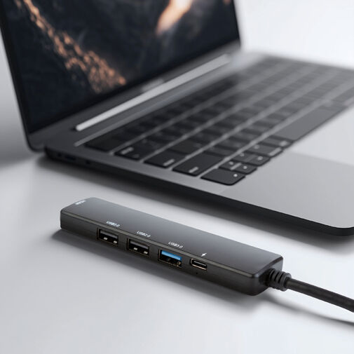 55064 • Multifunkčný USB hub - HDMI + Type-C 3.0 - 3xUSB-A, 1xType-C - 5 Gbps, 100 W - čierny