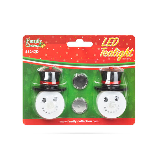 55247D • LED čajové sviečky - snehuliak - 2 ks / balenie