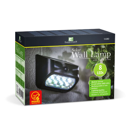 55282 • Solárne svietidlo s pohybovým senzorom – 14 x 6,5 x 10 cm – 8 x SMD LED