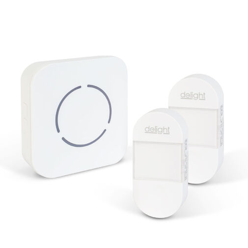 55332WH-2 • Digitálny bezbatériový a bezdrôtový zvonček – Kinetický – 2 vonkajšie jednotky – biely – modrá LED