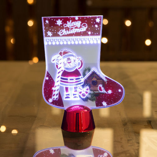 55997A • Vianočná LED dekorácia na stôl - lesklý podstavec - čižma - 15 cm