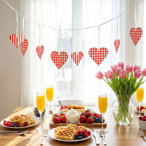 56096 • Girlanda - papier - červené kárované srdcia - 2 m
