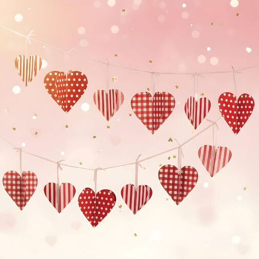 56096 • Girlanda - papier - červené kárované srdcia - 2 m